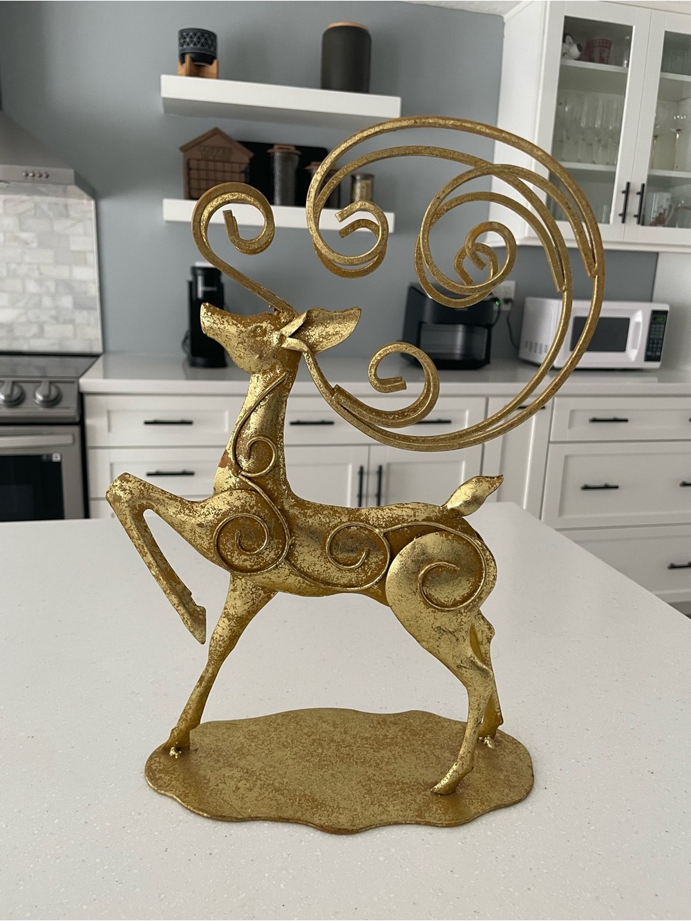 Gold Metal Reindeer Christmas Holiday Tabletop Decor Scroll Antlers